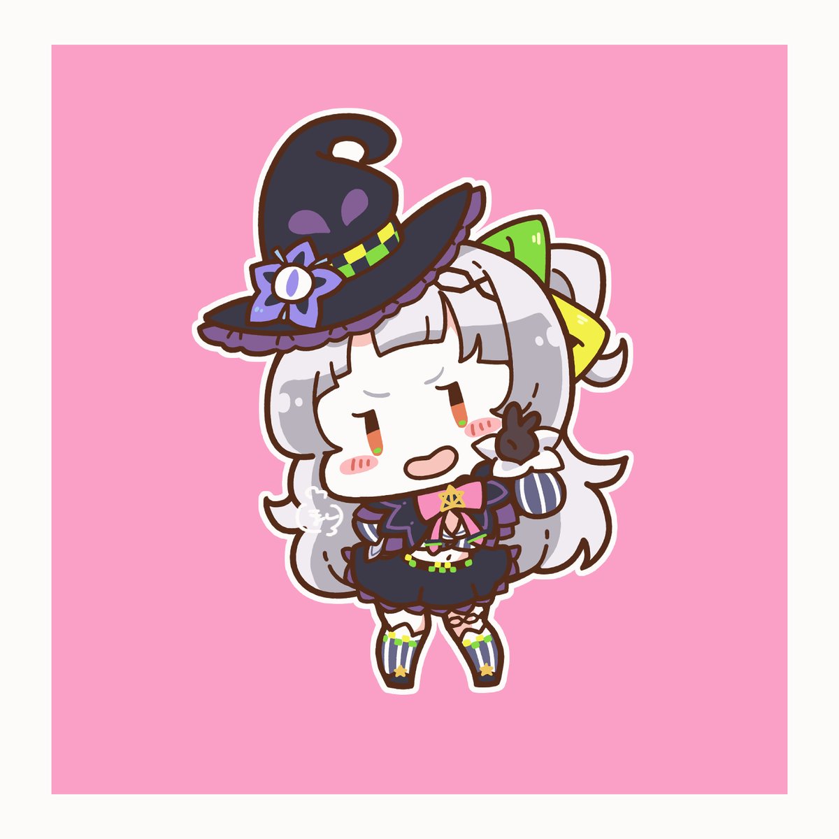 murasaki shion 1girl witch hat hat solo long hair grey hair chibi  illustration images