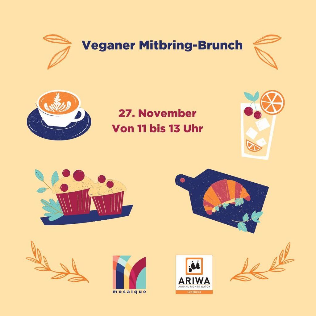 Gemeinsam organisieren @ariwa.lueneburg und mosaique wieder einen veganen Mitbring-Brunch! Am Sonntag, 11 Uhr ist es soweit. 

So funktioniert's:
🧡 Melde dich unter lueneburg@ariwa.org an (bis Samstag, 26.11., 12 Uhr) und schreib uns, mit wie vielen Personen du kommst und wa…