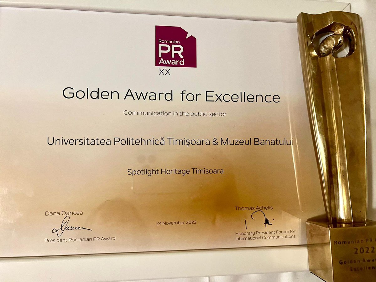 We are very happy &amp; proud for the 2 Romanian #PRAwards2022 awarded last night: #goldenaward for #public Institutions and the #innovation #award 

<a href="/elearning_upt/">elearning_upt</a> <a href="/UPTimisoara/">Universitatea Politehnica Timișoara</a> &amp; #MNaB #spotligheritage #timisoara2023 #vr #ar #heritage #culture #students #professors