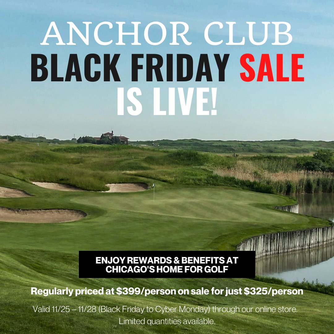 The Anchor Club Black Friday sale is now LIVE! Give the gift of golf this year and enjoy all the benefits at Chicago's Home for Golf! Limited quantities are available so don't miss out on this great deal!

Check out the deal on our online store!
🔗 :  bit.ly/3EHtQUE