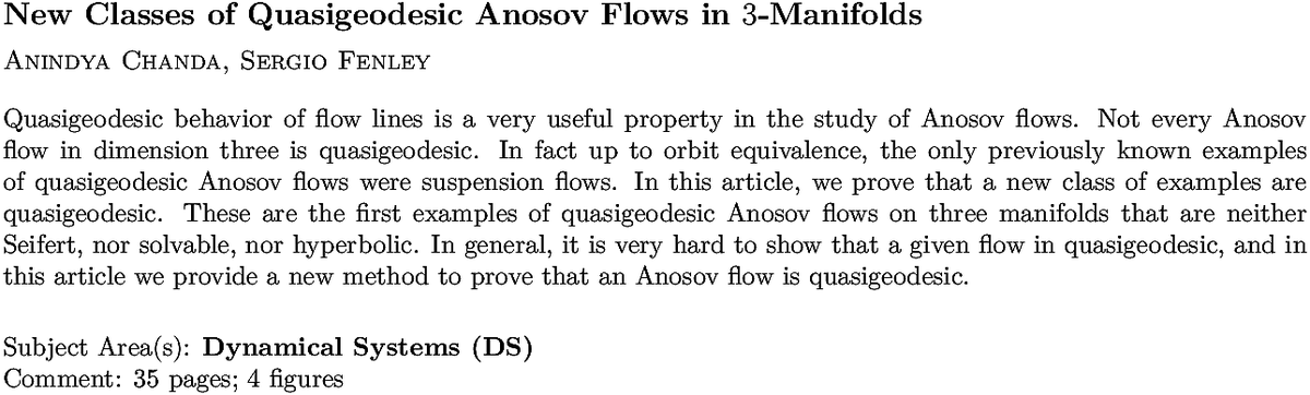 arxiv.org/abs/2211.12679…
A Chanda, S Fenley
New Classes of Quasigeodesic Anosov Flows in $3$-Manifolds