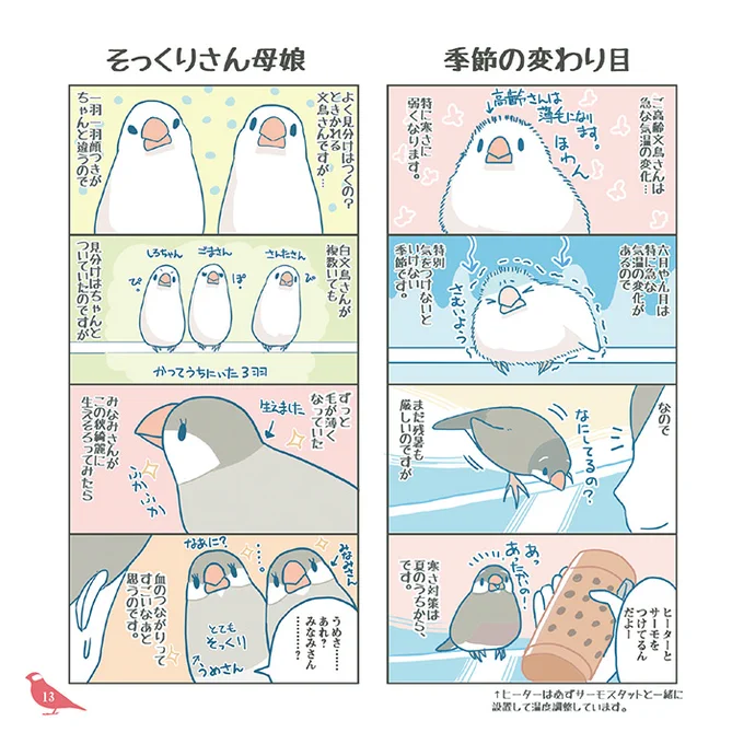 こんな感じの、フルカラーで文鳥さんのまんがを描いています。次のCOMITIA142ではコミティア新刊と既刊を持ち込みますのでよかったらどうぞ。

#漫画が読めるハッシュタグ
#COMITIA142 #コミティア142 #COMITIA 