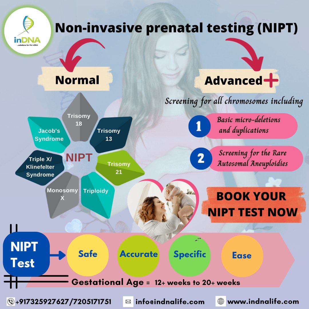 inDNA_life's tweet image. For every expected mother pregnancy is a very beautiful journey. Fast-track your baby's risk of chromosomal abnormality by opting for NIPT TEST now and ensure your child's well-being.
#prenatalcare #prenataltesting #chromosomalabnormalities #raregeneticdisorder #geneticcounseling