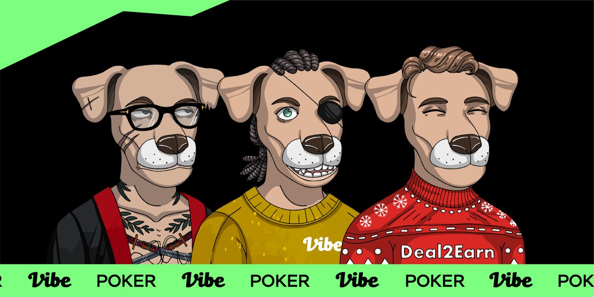Vibe Poker here we go!

Owners of these Doggies can distribute poker rewards and pay less rake themselves. Best DeFi poker ever! Deal &amp; Earn! 👀

Win 500 wl spots.
-Rt &amp; Like 
-Follow @CryptoVibePoker
-Tag frens
-Fill in Gleam link in the bio
-First 200 get a unique Discord role!