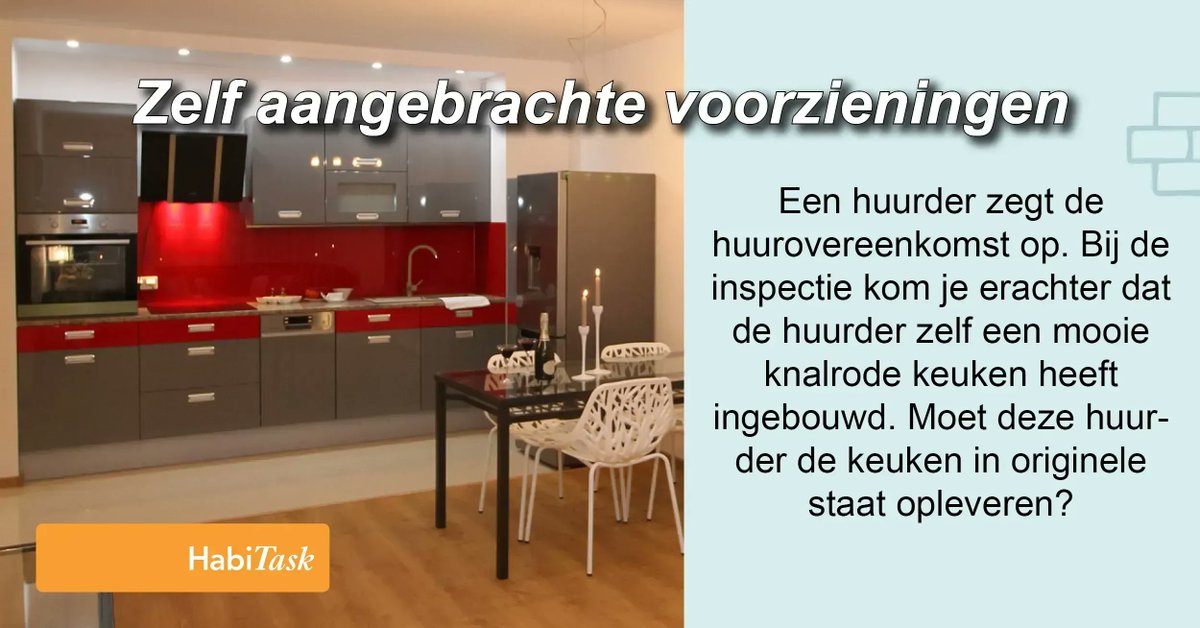 Een huurder zegt de huurovereenkomst op. Bij de inspectie kom je erachter dat de huurder zelf een mooie knalrode keuken heeft ingebouwd. Moet deze huurder de keuken in originele staat opleveren? Leer alles over dit onderwerp in onze leerlijn Verhuur. buff.ly/31I9W7y