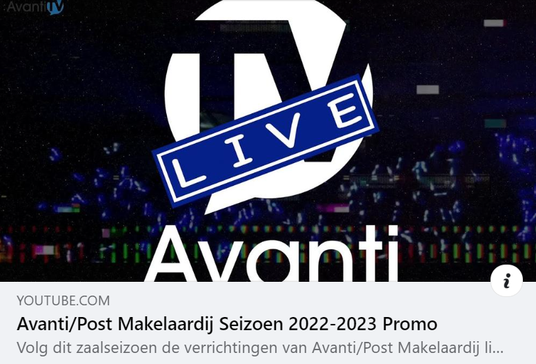 Volg dit zaalseizoen de verrichtingen van Avanti/Post Makelaardij live in de korfbal hoofdklasse B via dit kanaal of avantikorfbal.nl

youtu.be/avCKUA2TbUk