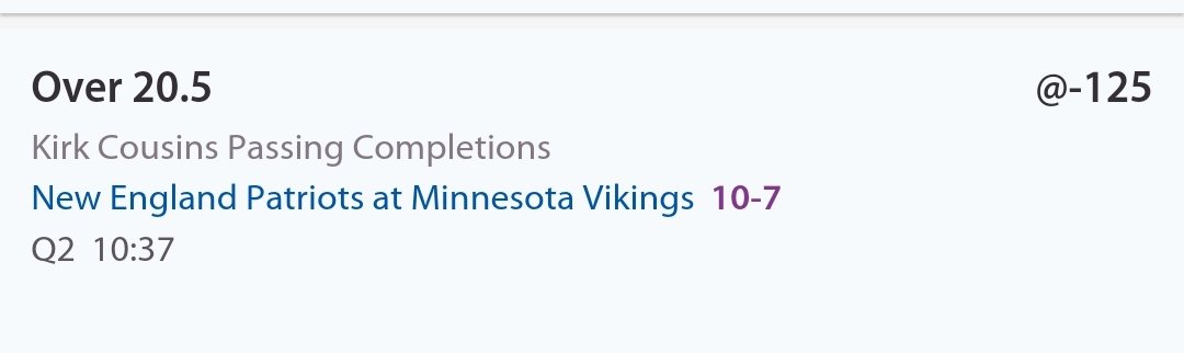 sonnik's tweet photo. Cousins was 8 of last 10 on Over for Pass Completions going into this game.  Currently at 13 with 8:29 left in 2Q.  @betprepUS #BvBBrigade wagered at @BetfredSports https://t.co/GLwg0EDm3R