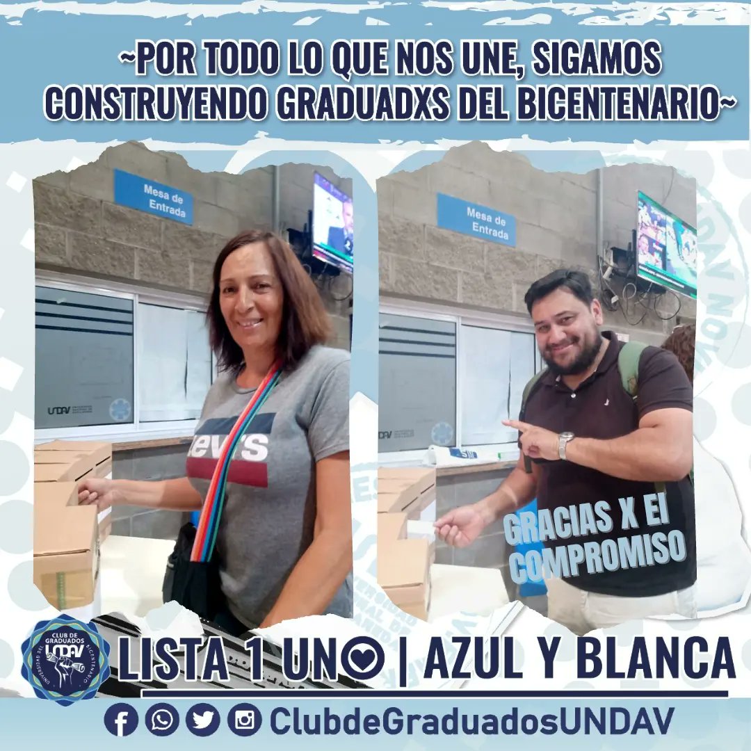ClubGraduados's tweet photo. 🔷  𝐒𝐄𝐆𝐔𝐍𝐃𝐀 𝐉𝐎𝐑𝐍𝐀𝐃𝐀 𝐃𝐄𝐌𝐎𝐂𝐑Á𝐓𝐈𝐂𝐀, 𝐄𝐋𝐄𝐂𝐂𝐈𝐎𝐍𝐄𝐒 𝐂𝐎𝐆𝐎𝐁𝐈𝐄𝐑𝐍𝐎 #𝐔𝐍𝐃𝐀𝐕 𝟐𝟎𝟐𝟐- #𝐆𝐑𝐀𝐃𝐔𝐀𝐃𝐎𝐒 🗳️

🇦🇷  #lista𝟭 𝗔𝘇𝘂𝗹 𝘆 𝗕𝗹𝗮𝗻𝗰𝗮 - 𝗣𝗼𝗿 𝘁𝗼𝗱𝗼 𝗹𝗼 𝗾𝘂𝗲 𝗻𝗼𝘀 𝘂𝗻𝗲, 𝘀𝗶𝗴𝗮𝗺𝗼𝘀 𝗵𝗮𝗰𝗶𝗲𝗻𝗱𝗼 𝗵𝗶𝘀𝘁𝗼𝗿𝗶𝗮 🇦🇷 https://t.co/9693lBlgD1