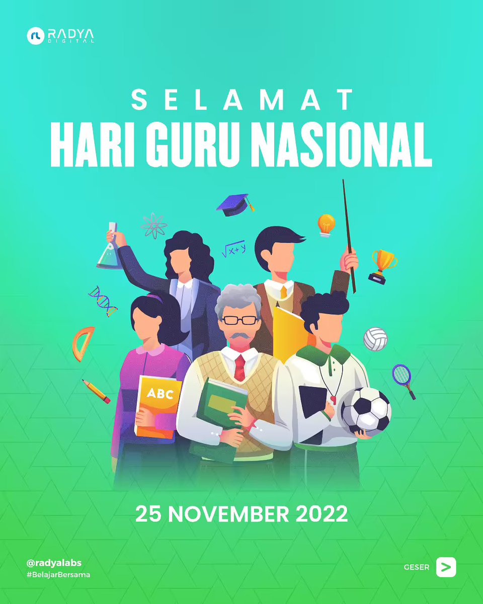 Apresiasi setinggi-tingginya untuk guru dan tenaga pendidik yang inspiratif dalam proses pendidikan generasi masa depan bangsa.

Selamat Hari Guru Nasional 2022, "Serentak Berinovasi, Wujudkan Merdeka Belajar"

#guruindonesia #harigurunasional