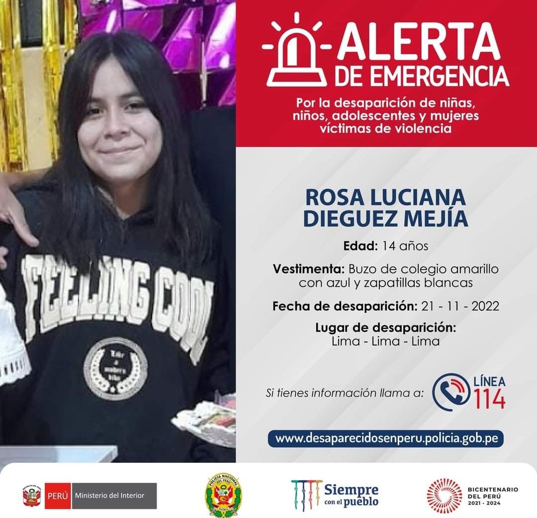 ddjjmavi's tweet photo. Ayúdenos a encontrar a Rosa Lucía Dieguez Mejia salió de su colegio hace 02 días del cercado de Lima, fue la última vez que supieron de ella, su familia está muy desconsolada 😔 https://t.co/AwqYXIA1ts