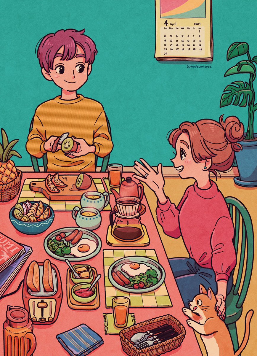 「『春の朝食』ちょっと贅沢な、ゆっくりたっぷり、好きな人と過ごす朝ごはんタイム( 」|ヨシダナツミのイラスト