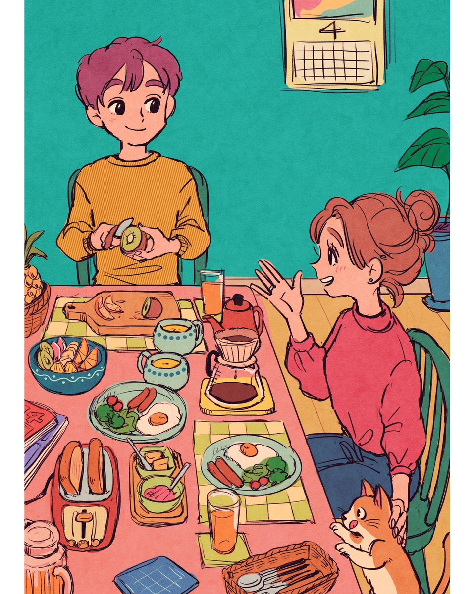 「『春の朝食』ちょっと贅沢な、ゆっくりたっぷり、好きな人と過ごす朝ごはんタイム( 」|ヨシダナツミのイラスト