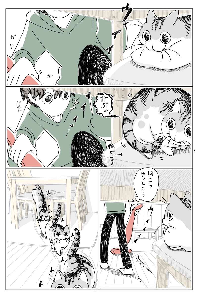 怖いけれど気にはなる？掃除機をかけているときの猫の様子を描いた猫漫画！