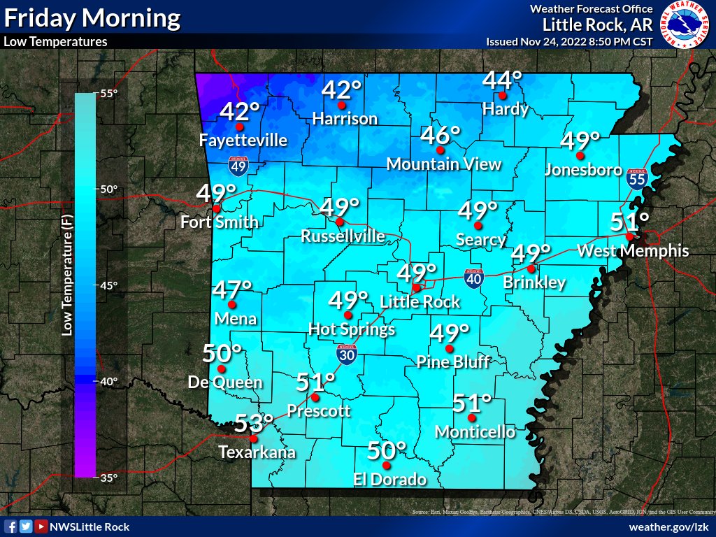 NWS Little Rock on Twitter "Friday morning low temperatures will begin