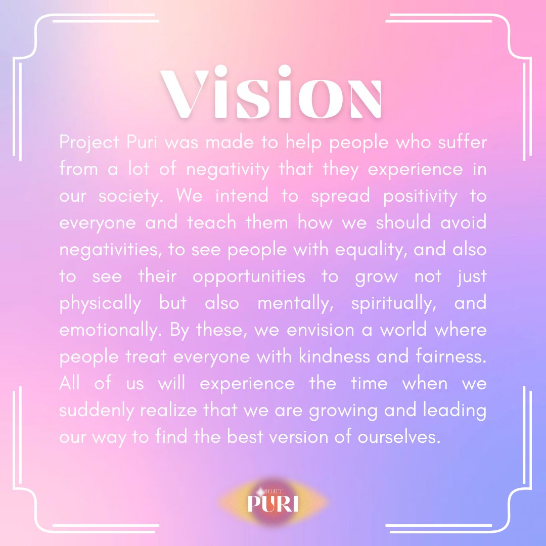 ProjectPuri's tweet photo. Puri, in Filipino, has two meanings—pure and compliment. Project Puri is a campaign that firmly stands against social discrimination and cyberbullying and aims to spread awareness of depression and anxiety. 
#ProjectPuri #ComplimentEveryone #Purihin #SpreadPositivity https://t.co/vzBVpetGaX