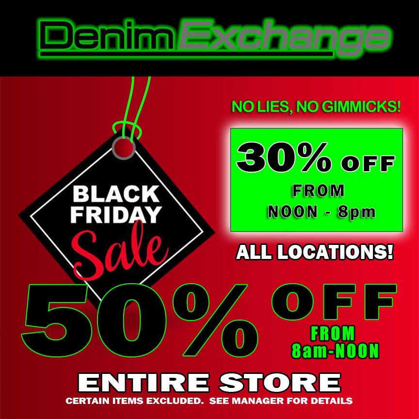 DenimExchange's tweet photo. Dont forget tomorrow is our big Black Friday Sale! https://t.co/DXqdxcirPR