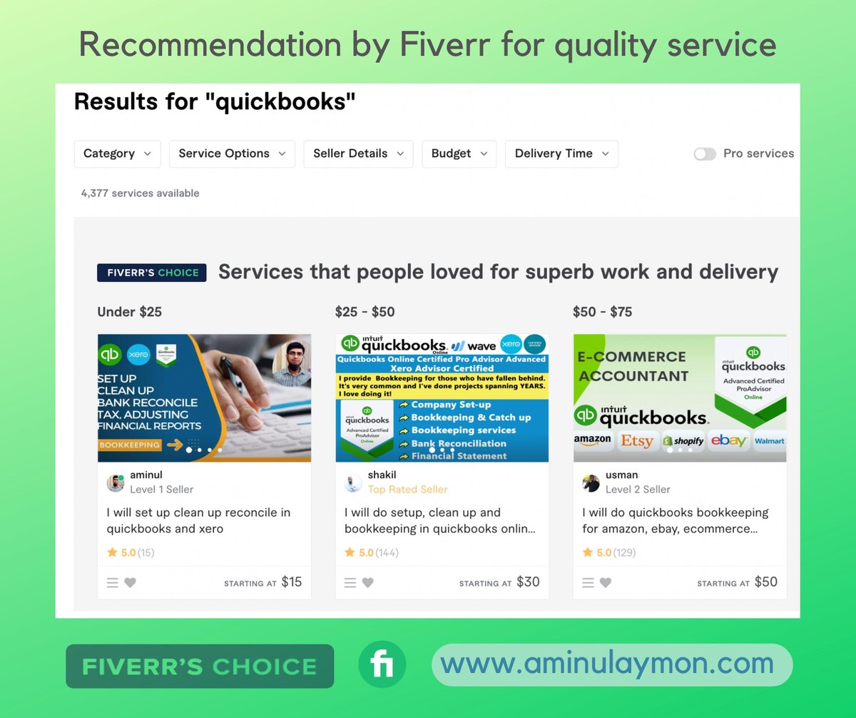 Alhamdulillah! I've got the "Fiverr Choice" badge on my QuickBooks bookkeeping gig on Fiverr. I'm so glad to get Recommended by Fiverr for quality work. Thanks for all of your continuous support. Keep praying! #fiverr #fiverrchoice #bookkeeping #quickbooks #qualitywork