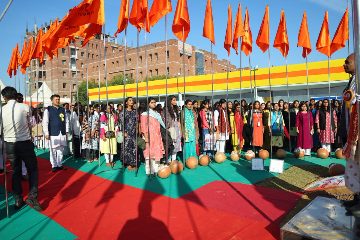 ABVPVoice's tweet photo. The #68thABVPConf has officially begun with the hoisting of the flag by National President @DrCNPatel and National General Secretary @nidhitripathi92 at Maharana Pratap Nagar, Jaipur. https://t.co/8IGVzyxslt