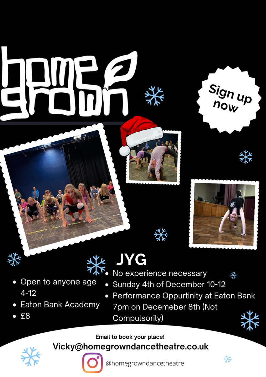 Homegrowndance's tweet photo. Dance workshop for young enthusiasts age 4-12. Sunday 4th December. Christmas theme. All welcome! #CHESHIRE #danceforchildren @cheshiredance @TheLowryCAT_NW https://t.co/Hmr3BEKnHb