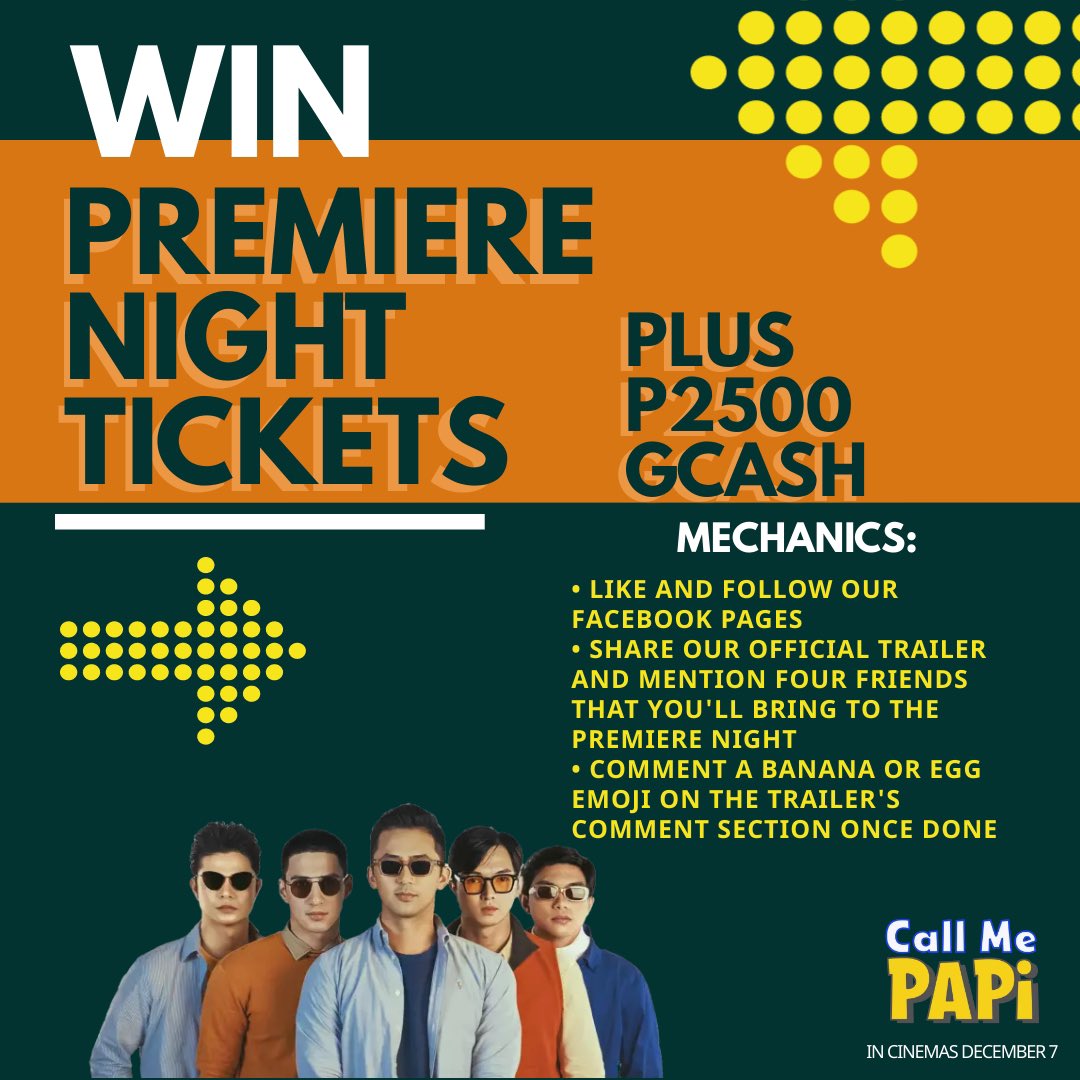 Win tickets to the premiere night of 'CALL ME PAPI.' Click here for the mechanics: m.facebook.com/story.php?stor… @Enzo_Pineda @abcasino09 @iamlarbs @RoyceCabrera @VIVA_Films
