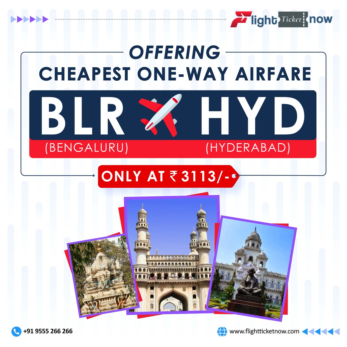 FlightTicket6's tweet photo. We offer great deals &amp; discounted prices for air fare.
.
.
.
For more details call 91 9555 266 266 or visit our website: https://t.co/6aUZ5pvF57
.
.
#flightticket #flightticketbooking #bookticketsnow #fairdeal #bestfairdeal #bangaloretohyderabad #hyderabadtrip https://t.co/8gm3Rfbhrm