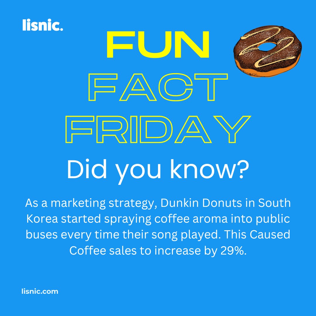 lisniclearning's tweet photo. Time for another fun fact Friday! 

Using senses to sell is certainly an innovative marketing strategy, what are some strategies you've implemented to increase sales within your business?  🤔

Follow #lisnic for more business insights. https://t.co/kl5y7Rsjqh