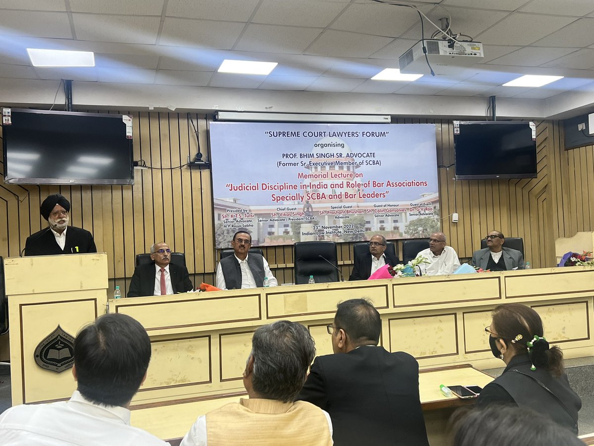 Presided over the "Supreme Court Lawyers Forum”Prof. Bhim Singh (Sr. Advocate), Memorial Lecture on "Judicial Discipline in-India and Role of Bar Associations Specially SCBA and Bar Leaders" organised on 23.11.22 at Indian Law Institute, New Delhi.