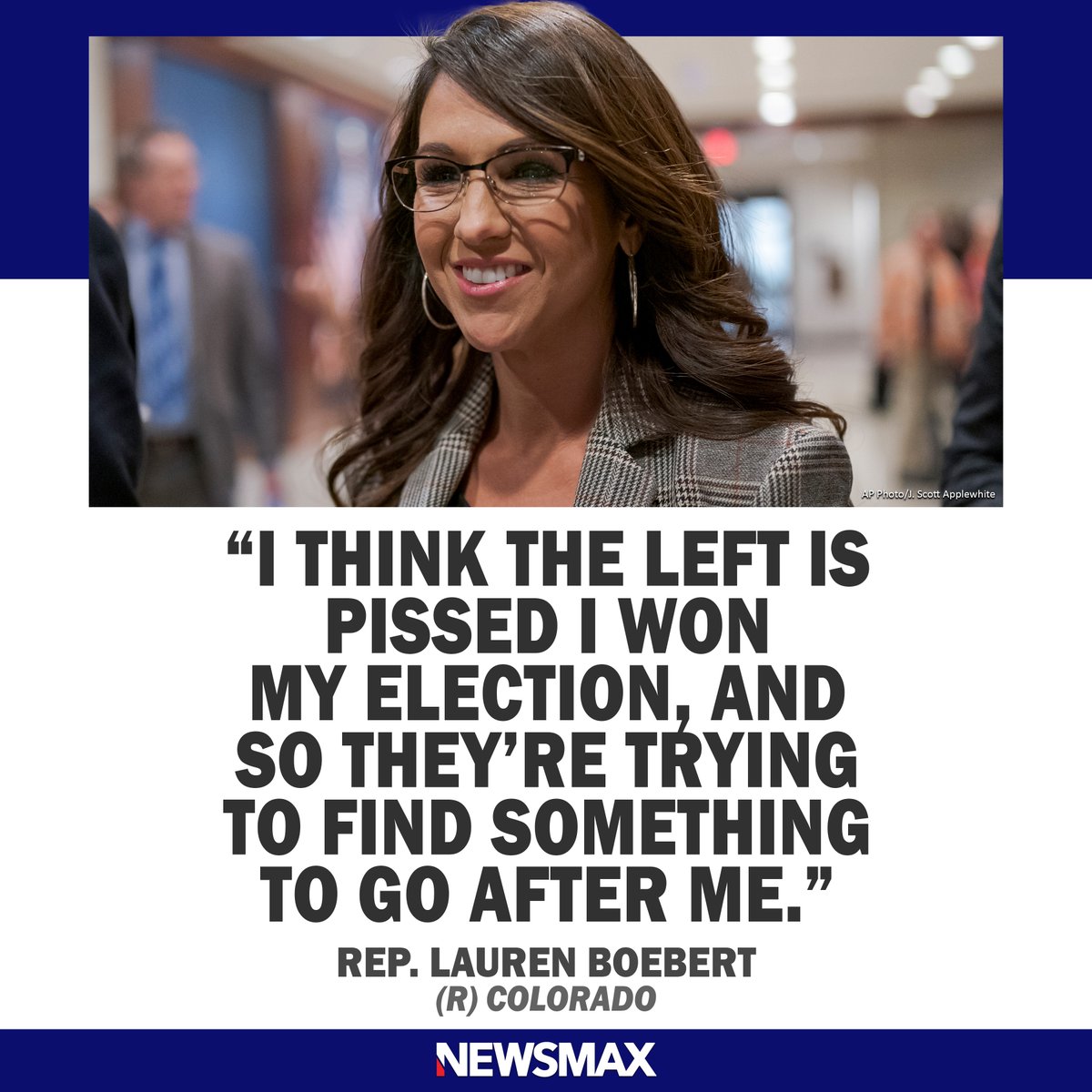 NEWSMAX's tweet photo. Rep. Lauren Boebert responds to liberals who've tried to link her to "every mass shooting" that's occurred since they learned her name: https://t.co/SdaZLE8z5z https://t.co/ZkwmSfQ7Wx