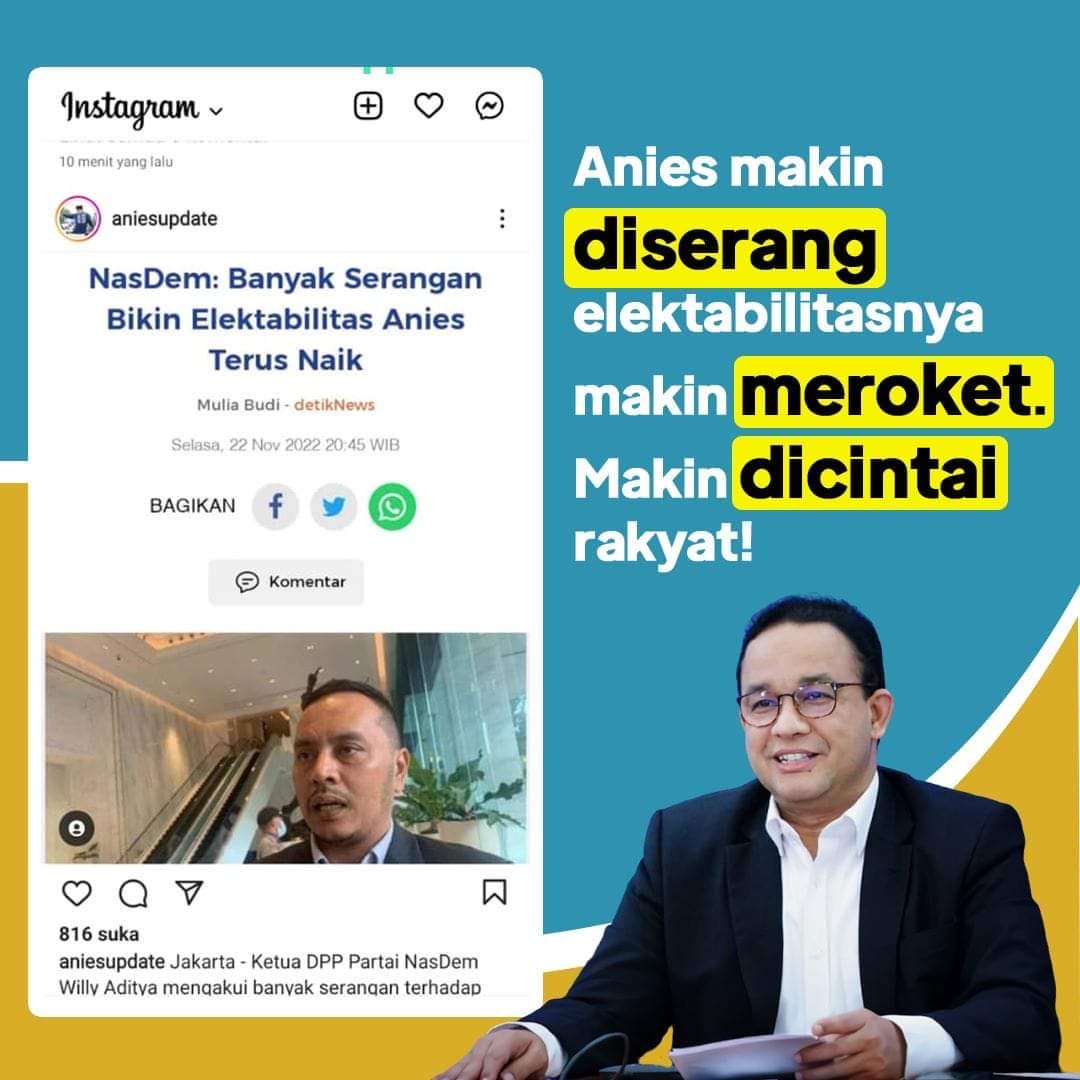 zezen308's tweet photo. Lawan Lawan politik ANIES telah salah strategi, semakin di FITNAH, DIHINA, DISERANG, ANIES SEMAKIN GEMILANG, coba deh DISERANG dengan cara Didekati oleh kader PDIP, dipuji oleh BUZZERP, DISANJUNG OLEH CEBONGERS, PASTI OTOMATIS ANIES AKAN JADI BAU DAN DI JAUHI PENDUKUNG NYA. https://t.co/z4TQwvNSEo