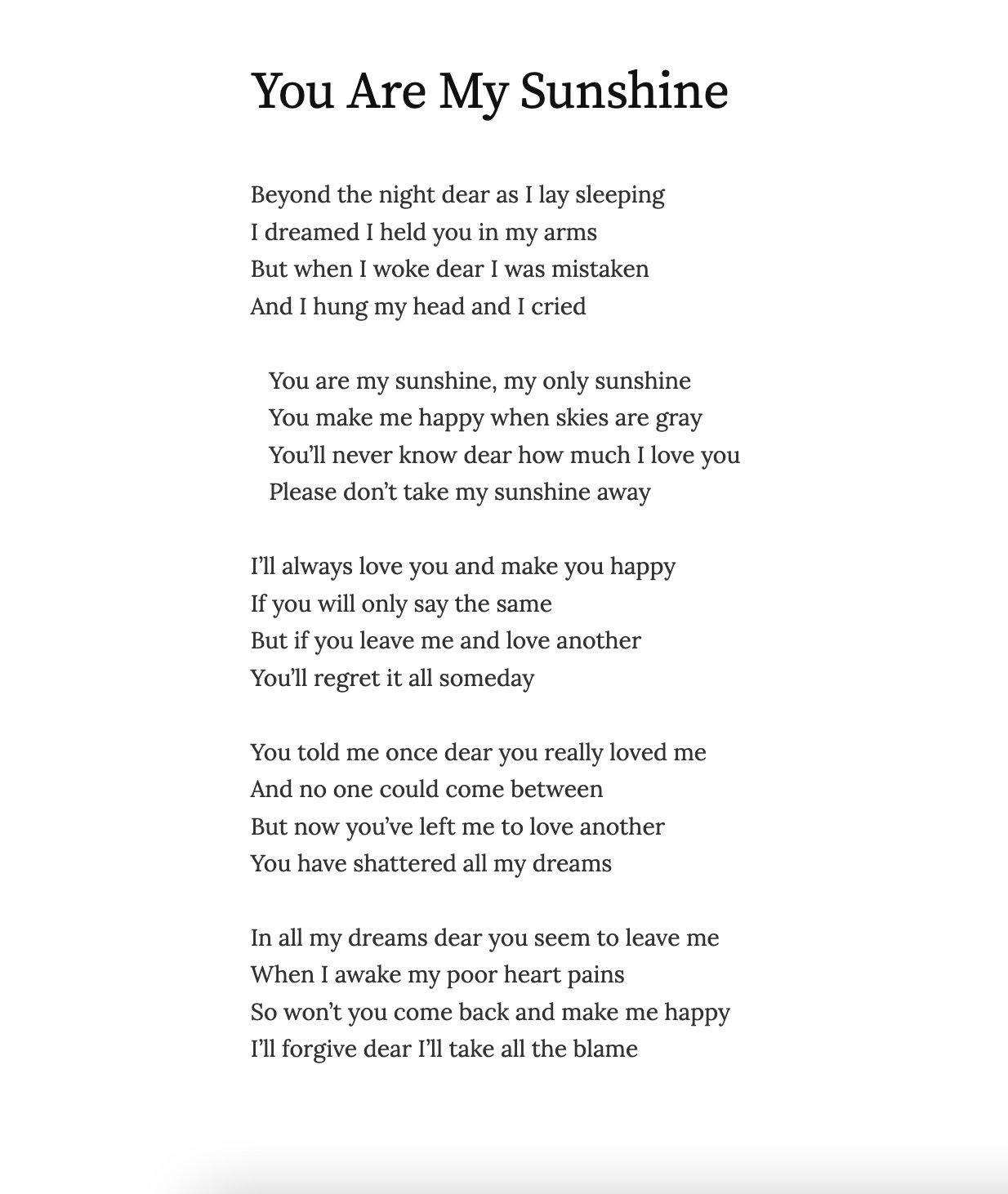 You Are My Sunshine Song Lyrics - Considerable