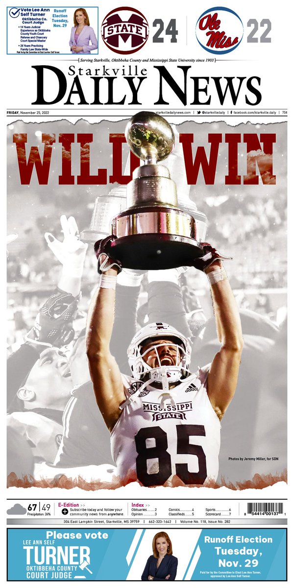 StarkvilleDaily's tweet photo. Sneak peek at tomorrow’s paper! 👀 

Pick up your copy of #theSDN in the morning! https://t.co/QTtIVWlV0r
