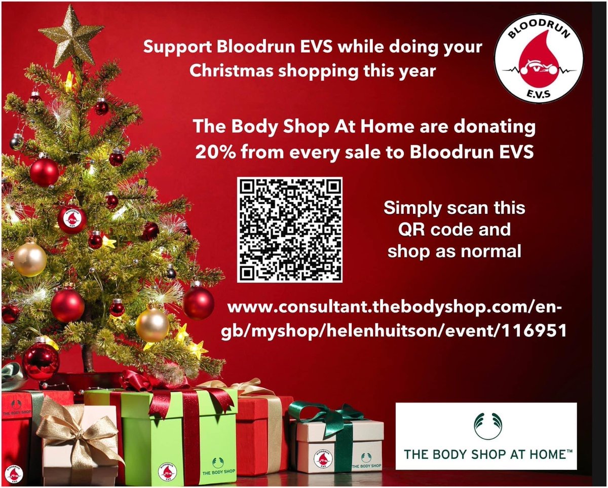 Please share & help us raise vital funds to continue our often life saving work. The Body Shop At Home are very kindly donating 20% of all sales to Bloodrun EVS Simply scan the QR code or follow this link & shop as normal. consultant.thebodyshop.com/en-gb/myshop/h… Thank you for supporting us