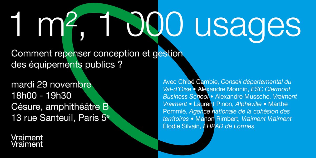👋1 mètre carré, 1000 usages : la soirée pour parler conception et gestion des équipements publics, c'est mardi !

Il reste un peu de places dans l'amphi et il est possible de s'inscrire pour suivre à distance vvdesign.typeform.com/to/dlKqftL9?ut…

🕺Mais...qui sont donc les intervenant·e·s ?