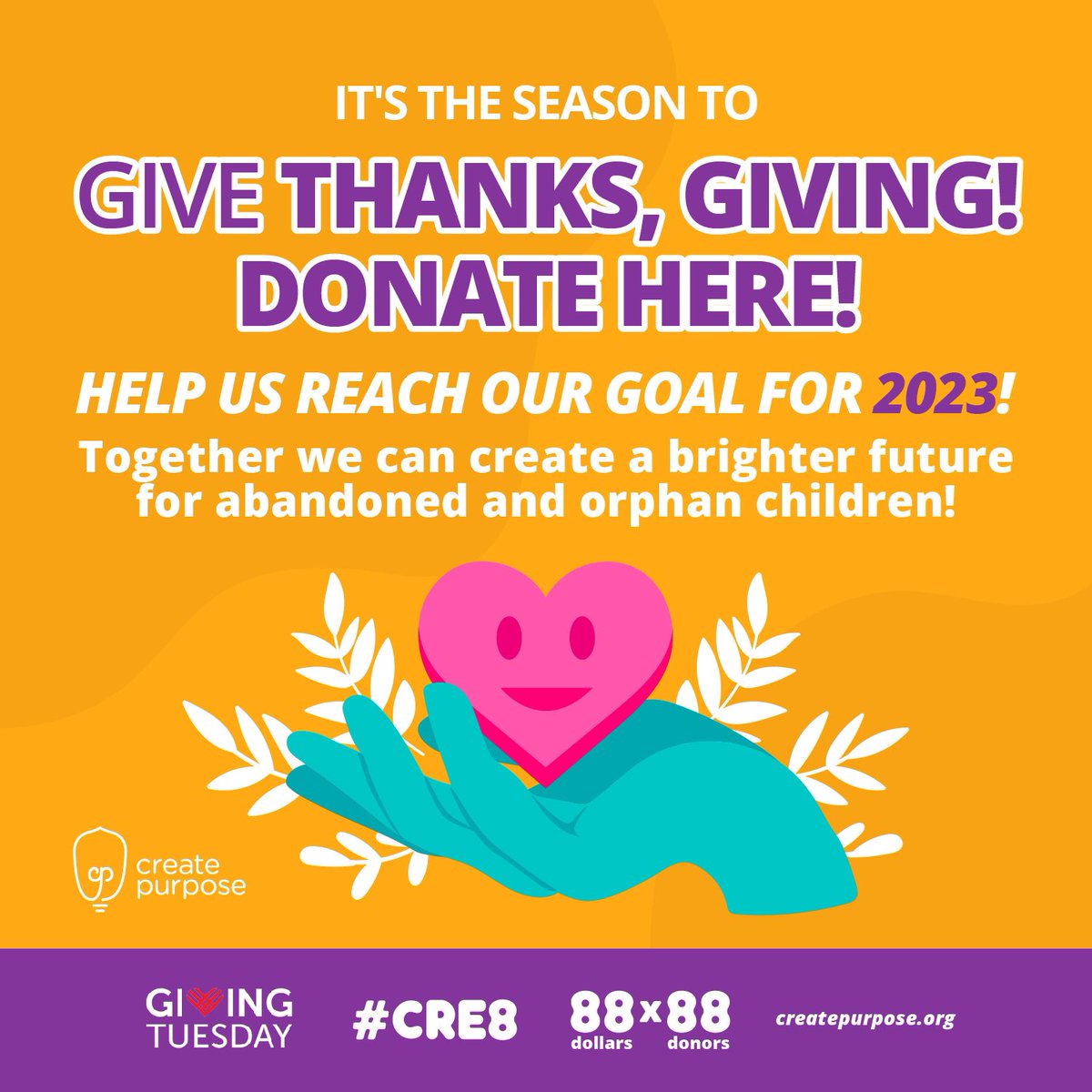 It's the #season to give thanks, GIVING!🤲✨ Help us reach our goal for 2023! 💜 Together we can create a brighter future for orphan #children! 👧👦 #DonateToday (Link in bio.)