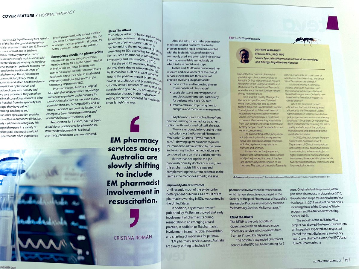 Thanks to @Au_Pharmacist for allowing me the opportunity to promote the evolving impact of Emergency Medicine pharmacists in Australia! <a href="/the_shpa/">@the_shpa</a> <a href="/PSA_National/">PSA</a> <a href="/ACEMPresident/">ACEM President</a> <a href="/acemonline/">ACEM</a> <a href="/EmergEdu/">Alfred Emergency Academic Centre</a> <a href="/AlfredHealth/">The Alfred</a>
