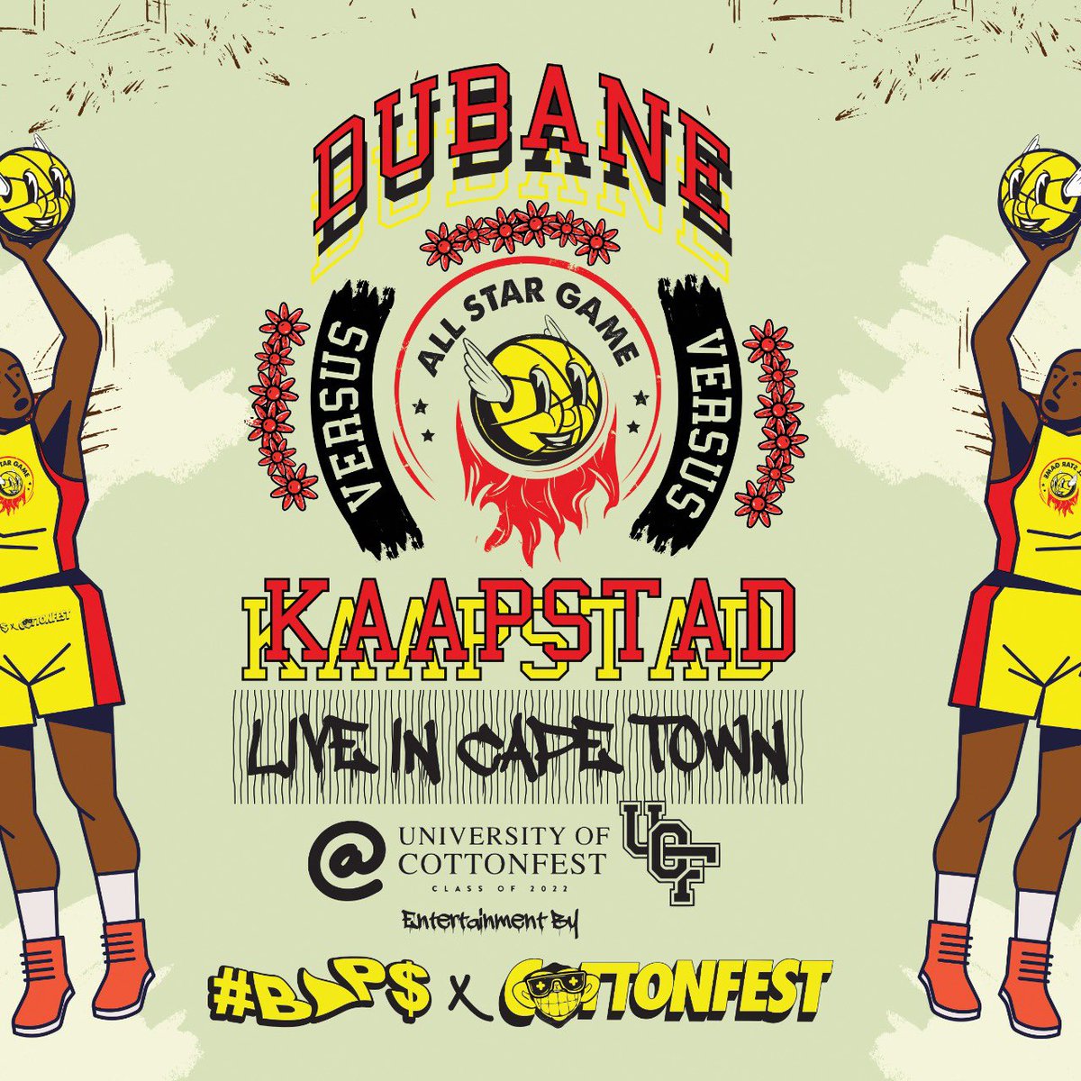 SMB_DBN's tweet photo. WE ARE PROUD TO ANNOUNCE OUR #B▲P$ X @cottonfestjhb ( DUBANE VS KAAPSTAD ) COLLABORATION THAT IS DROPPING ON THE 10TH OF DECEMBER ‘ 22 AT #CFCPT. MORE DETAILS TO FOLLOW 🏀 🌺 | #ART #FASHION #MUSIC https://t.co/0q96UC1m67