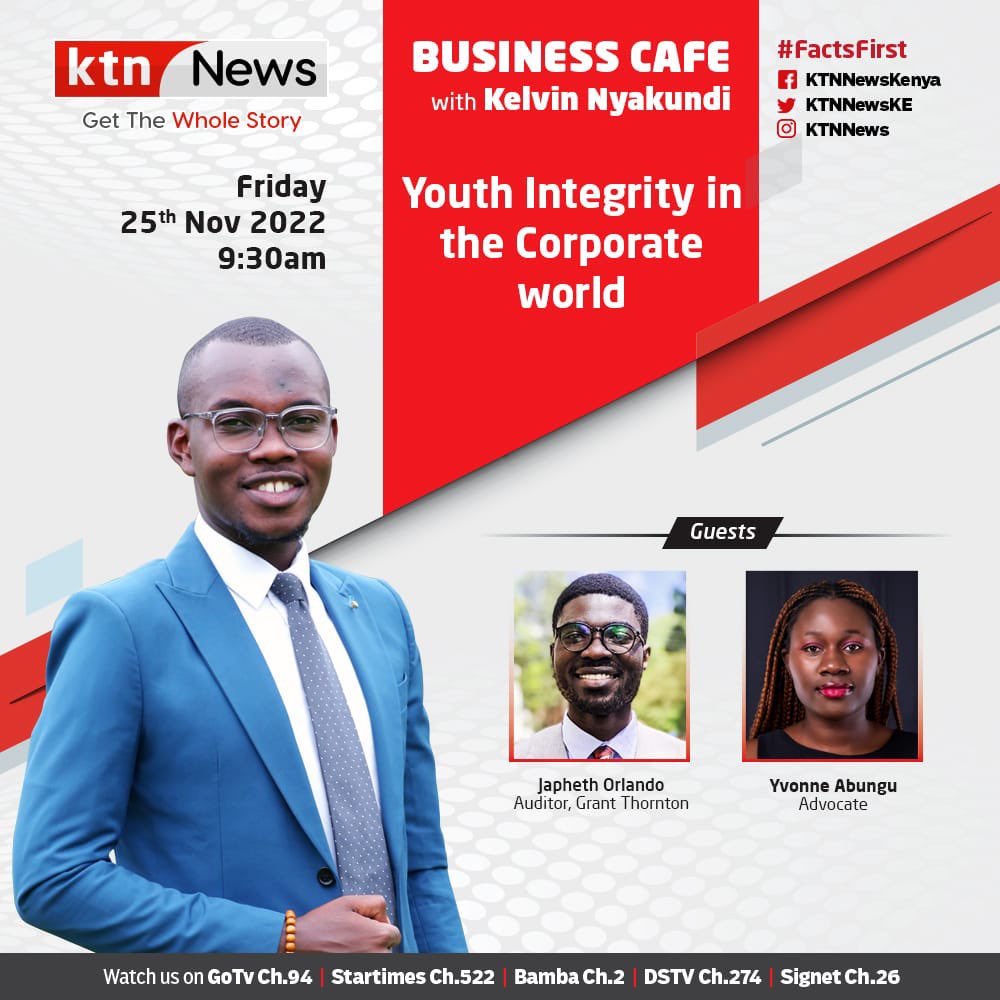 weareshofar's tweet image. SHOFAR ON BUSINESS CAFÈ
Tune in Fam and listen to engaging discussions happening live on KTN News
#IamashofarforIntegrity
#integrity
#corporqte
BUSINESS UNUSUAL CORPORATE COCKTAIL
30th November 2022