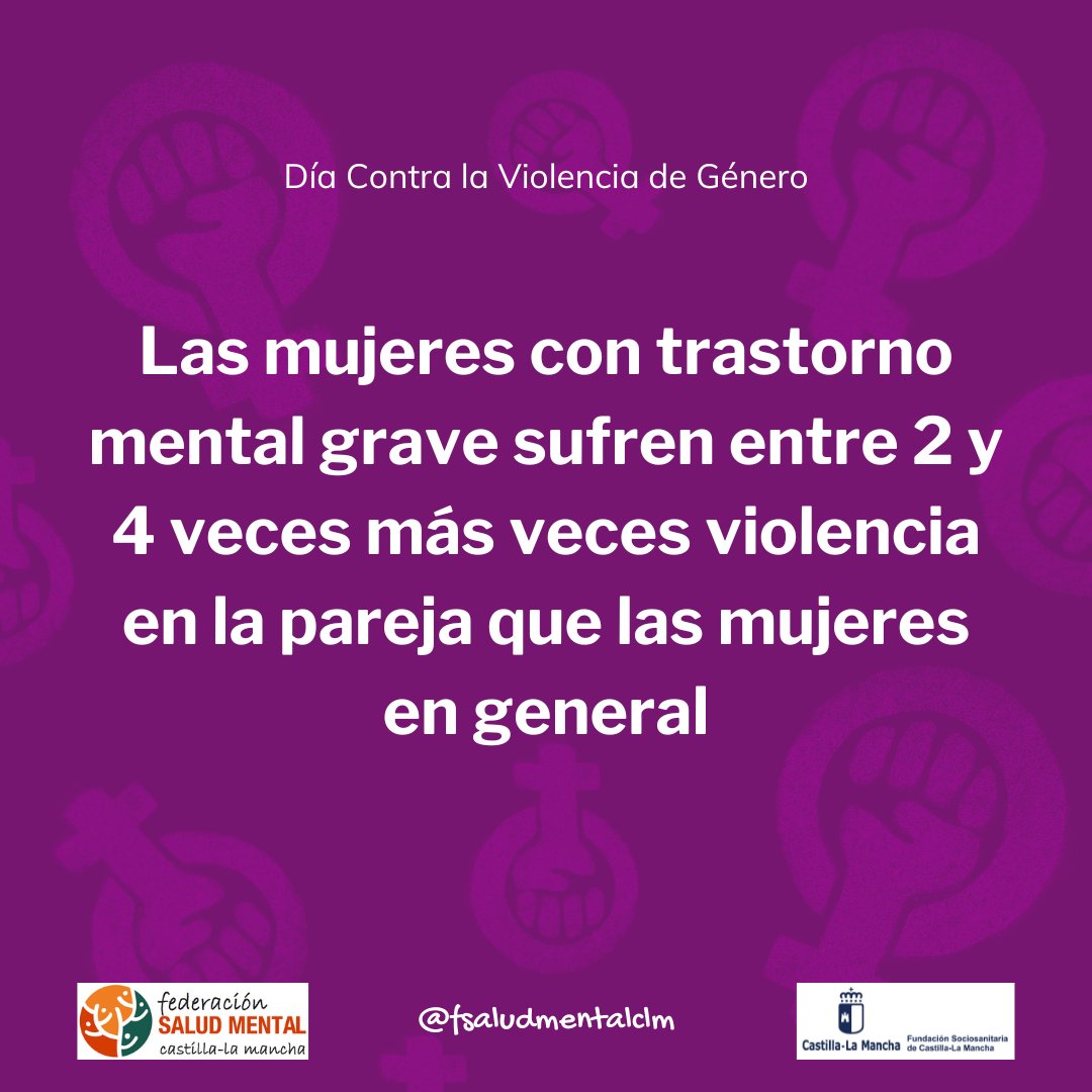 ♀️ Las mujeres con problemas de #SaludMental sufren con mucha frecuencia violencia o abusos machistas. En el #DíaContralaViolenciadeGénero, queremos visibilizar los datos de #ViolenciaMachista de este colectivo.

Más info: saludmentalclm.com/noticiars.php?…

#NosotrasSíContamos
