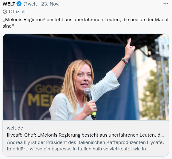 springyard99's tweet photo. 🤣11:42 und der Twitter Höhepunkt ist heute schon erreicht.
Welt zitiert #Illycafe Chef. Gleiches könnte auch der #Jacobscafe Chef über Scholz sagen. Fragt ihn mal 🤣 https://t.co/xmYvFpkj71