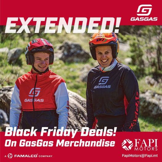 EXTENDED BLACK FRIDAY DEALS!!

Head down to our store at Fapi Motors Showroom, Mdina Road, Attard for some great deals on our GasGas Merchandise!*

*Sale only applies to merchandise.

#BlackFriday #Deals #Sale #GasGAs #Merchandise #FapiMotors #Famalco #TomorrowTogether #Malta
