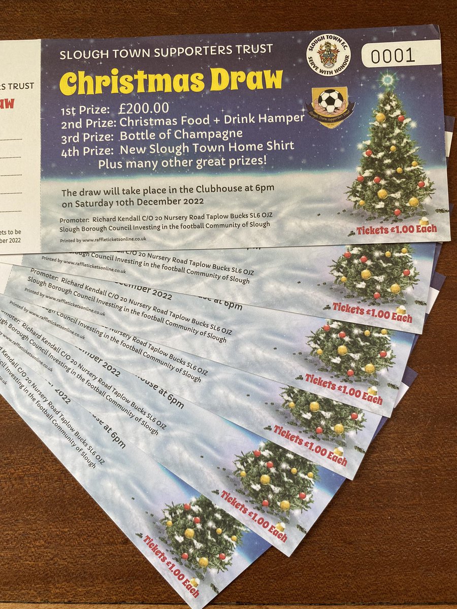 Early kick off Saturday 1pm. Will be selling our Xmas raffle tickets in the bar area. Please buy some tickets and if you have ticket books already please bring payment and stubs. Remember great prizes and it ultimately will help the club <a href="/sloughtownfc/">Slough Town FC</a>
