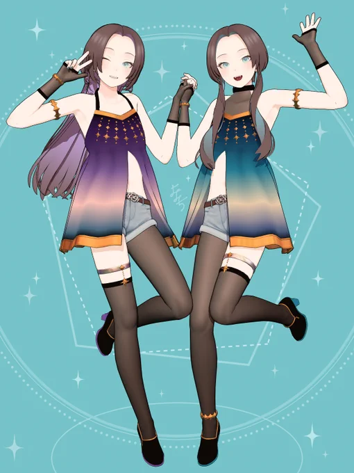 いい双子の日MMD用3Dモデル、オリジナルの双子ちゃんです#blender 