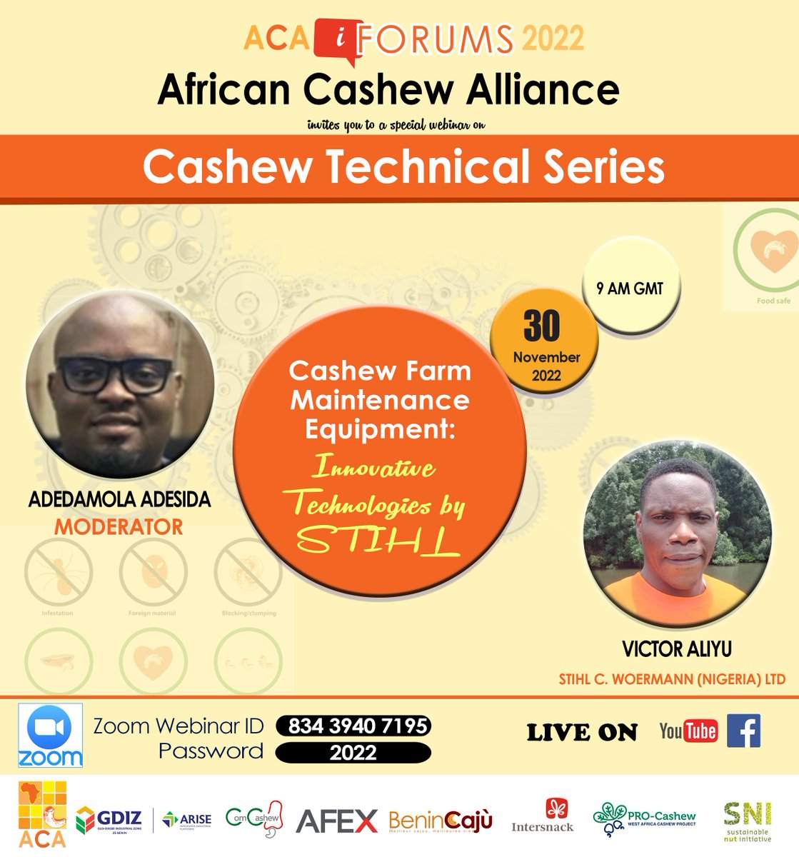 AfricanCashew's tweet photo. IT IS GETTING TECHNICAL!
How do you properly maintain a cashew farm?
Let's delve into it further this coming Wed. #Nov30
@AfricanCashew at #9AM GMT !
#CashewTechnicalSeries
#InnovativeTechnology
#CashewFarming
@BeninCaju @Intersnack13 @sustainablenut @USDA @ComCashew #ACA https://t.co/AwfYgEcEBC