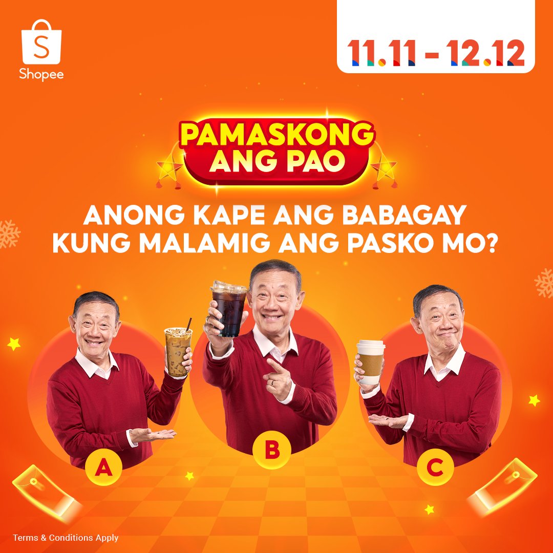 ShopeePH's tweet photo. WIN A VOUCHER! ☕

Aling inumin ang ibibigay niyo kay Ninong Joe? 

Reply your answer +#NinongJoeSaShopee

More replies, more chances of winning!

#ShopeeMegaPamaskoSale

*T&amp;Cs apply: https://t.co/fmOwSUrAsy https://t.co/tpY1AVNRw2