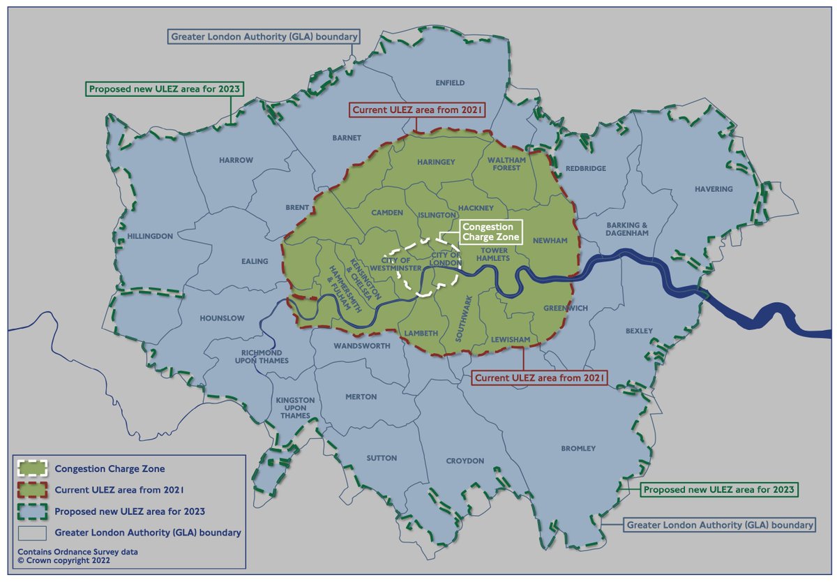 London's Ultra Low Emissions Zone will be expanded to cover the whole of the capital from next Summer. Here's the updated map. #CapitalReports