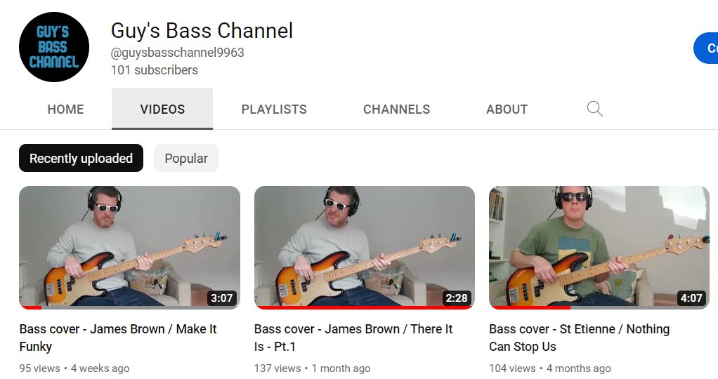 Really pleased that Guy's Bass Channel has reached 100 subscribers! Thanks to everyone who has watched and supported so far. Getting ready to post some more bass covers very soon... Requests welcome! @tfigs121 @NFtweets @BassMagOnline @BassGuitarWorld @BassPlayerWeb