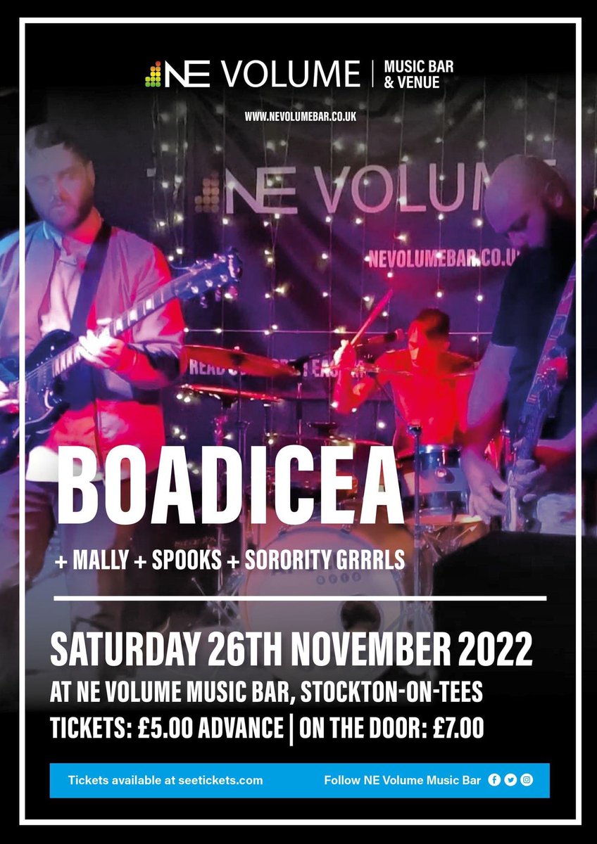 nevolumebar's tweet photo. Join us in Stockton this Saturday for this alt-rock/grunge special featuring Boadicea, Mally, Spooks and Sorority Grrrls. Info and tickets: https://t.co/sJKjmqdVQf https://t.co/TcIbu1wawq