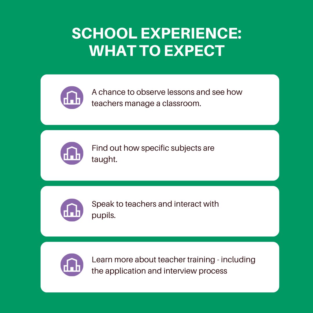 School experience takes place either in a school or online - joining classes and meeting teachers. Placements usually last one or 2 days, but some can last up to 3 weeks.

Use our Get school experience service to search for a placement in your area: getintoteaching.education.gov.uk/train-to-be-a-…