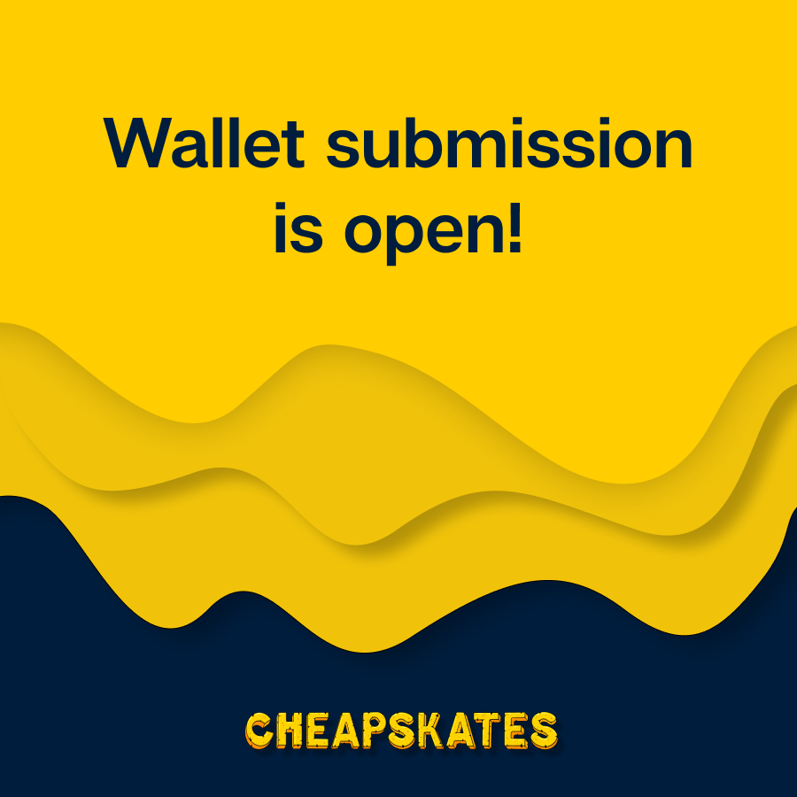 📢We are officially ready for a new phase!

Wallet submission is open for whitelisting! 

If you are whitelist-eligible for cheapskates, please submit your wallet on our discord! 

Welcome to our big family 🎉
Like and RT to spread the news 😻📣

discord.com/channels/95545…
