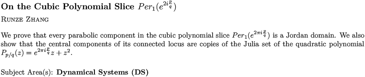 arxiv.org/abs/2211.12537…
R Zhang
On the Cubic Polynomial Slice $Per_1(e^{2πi \frac{p}{q}})